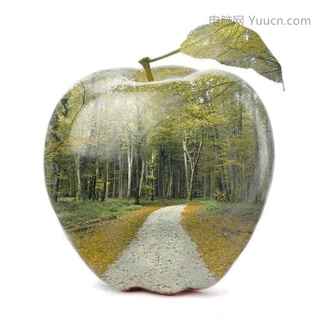创意合成，把风景完美的融合到苹果里面_www.yuucn.com