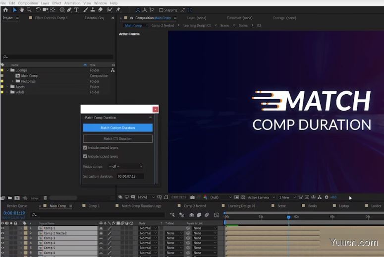 AE一键更改匹配预合成/图层持续时间脚本Match Comp Duration V1.0 Win/Mac 汉化版