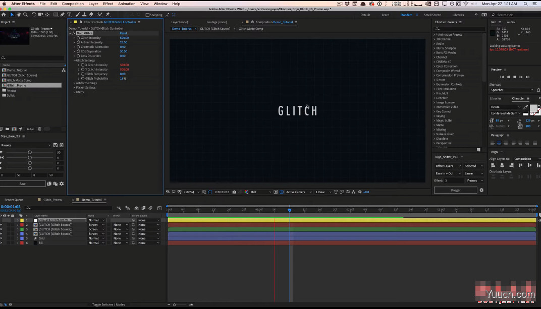 AE一键快速生成毛刺故障随机生成脚本Creative Dojo Dojo Glitch v3.0 免费版+使用教程