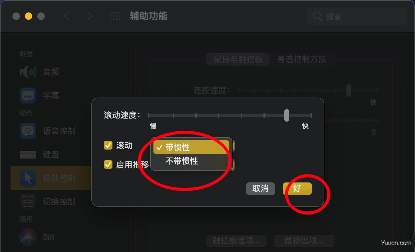 macOS big sur触控板怎么设置滚动不带惯性?