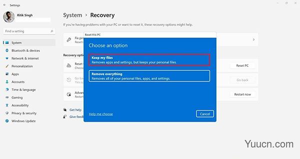 win11重置系统保留个人文件的方法步骤
