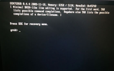 系统重装重新启动后出现oem7grub 0.4.4 20091118