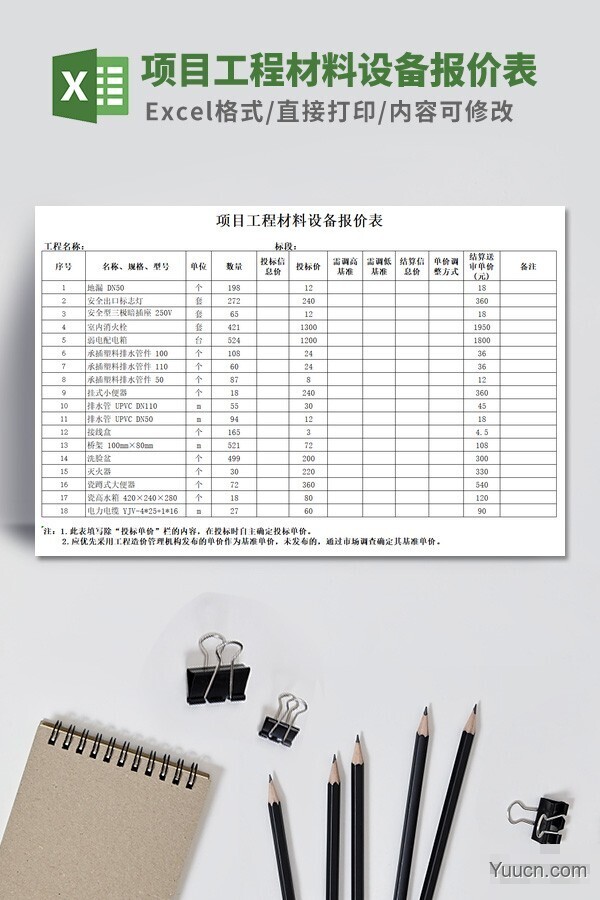 项目工程材料设备报价表模板