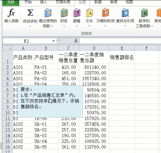 计算机二级Office2010考点利用RANK函数求公司季度销量的排位 计算机二级Office2010考点利用RANK函数求公司季度销量的排位