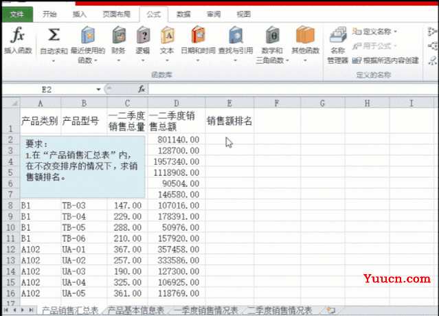 计算机二级Office2010考点利用RANK函数求公司季度销量的排位 计算机二级Office2010考点利用RANK函数求公司季度销量的排位