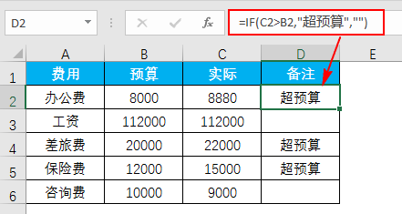 IF函数怎么判断是否超预算