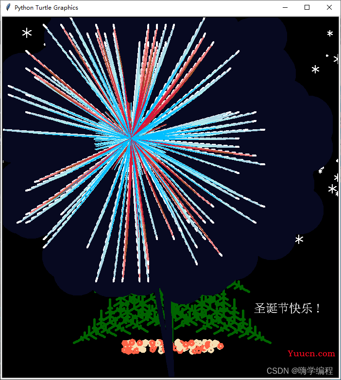 圣诞节快到了，教大家用Python画一个简单的圣诞树和烟花，送给那个她