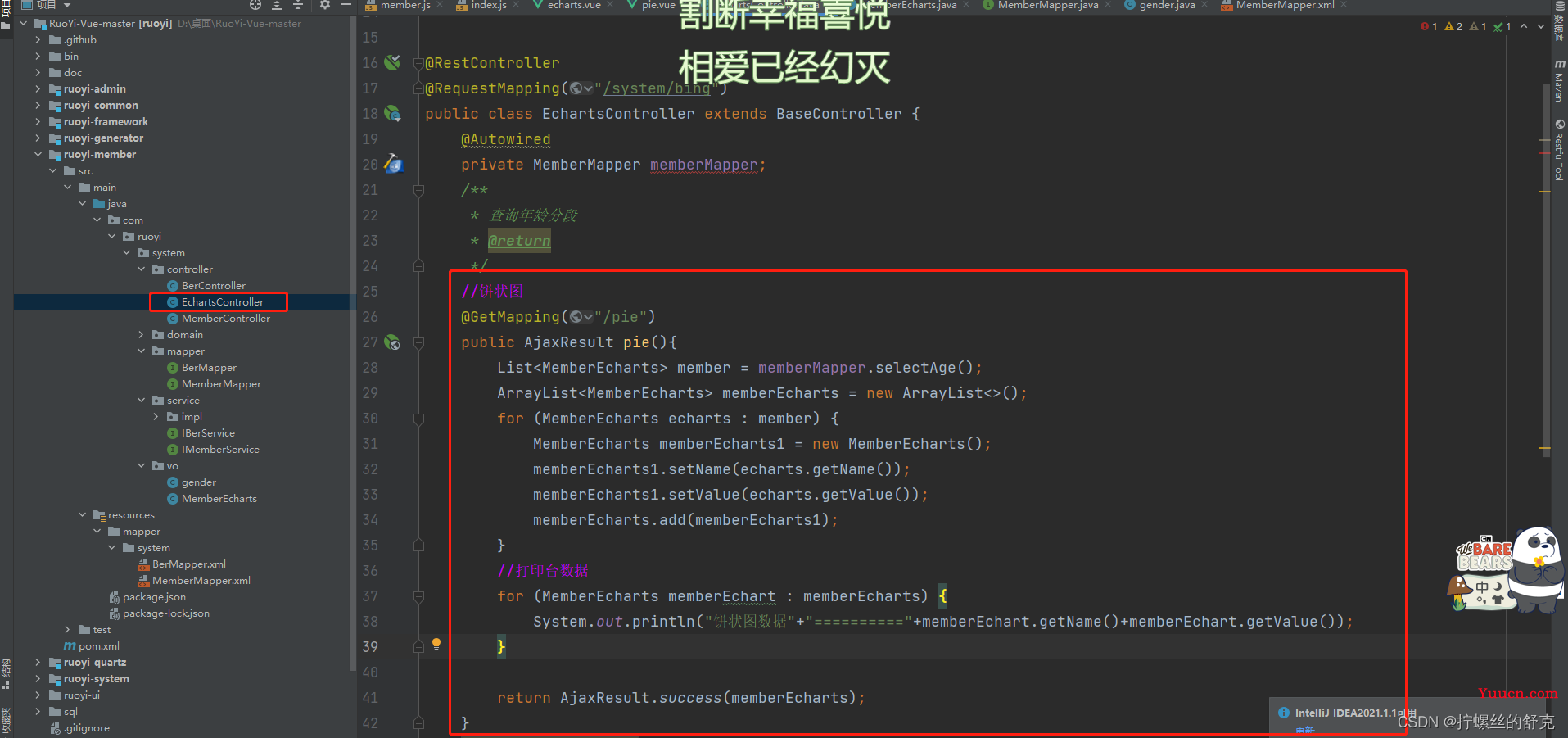 若依项目制作饼状图和柱状图