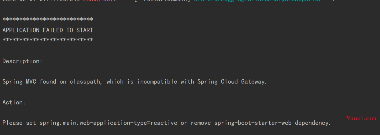 Please set spring.main.web-application-type=reactive or remove spring-boot-starter-web dependency. Please set spring.main.web-application-type=reactive or remove spring-boot-starter-web dependency.